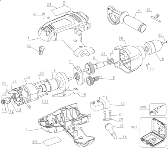 Default Diagram and Parts List for DR600K Type 3 Black and Decker Hammer Drill